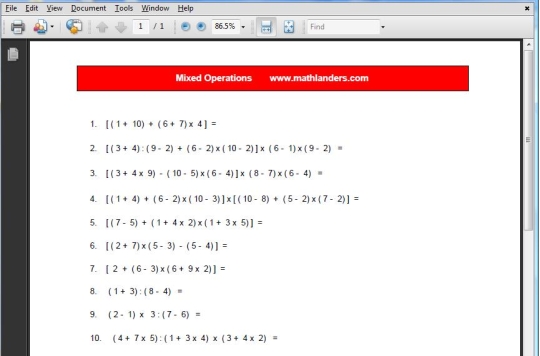 MathLanders Worksheets